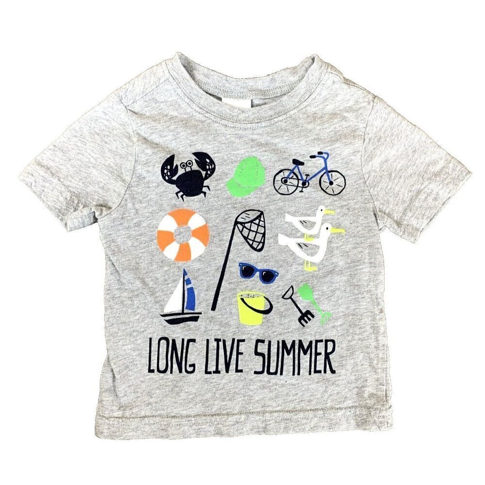 Gymboree‎ Short Sleeve T Shirt Gray Long Live Summer Beach Baby Boys 6-12 Months